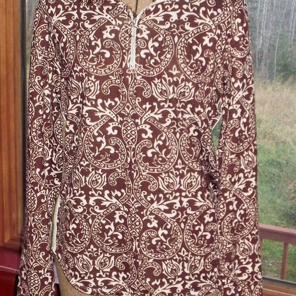 Athleta Brown Paisley Sculptek Half Zip pullover Sz L - Picture 1 of 6